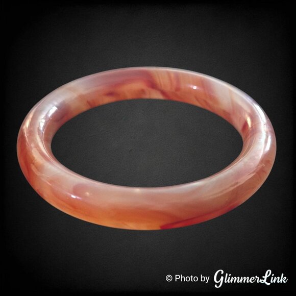 Vintage Marbled Glass Bangle Bracelet Red Brown Orange Swirl 7.75" - Picture 1 of 10